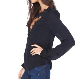 Cami NYC Tali Sheer Silk Blouse Open‎ Lace Front Goth Romantic Sz S (3018)
